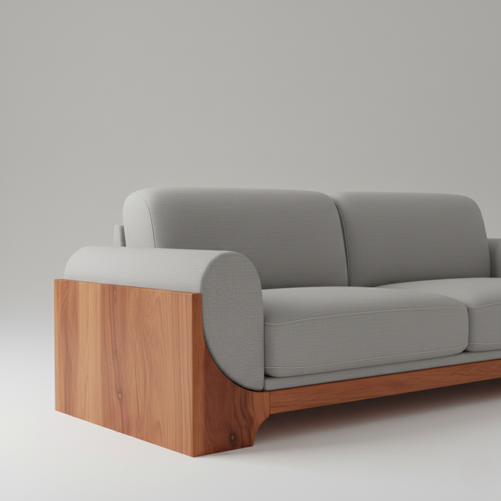 घर के फर्नीचर के लिए 3 सीटर लकड़ी और सोफा, लिविंग रूम और ऑफिस के लिए असबाब कपड़े प्रीमियम और टिकाऊ डिज़ाइन - ग्रे