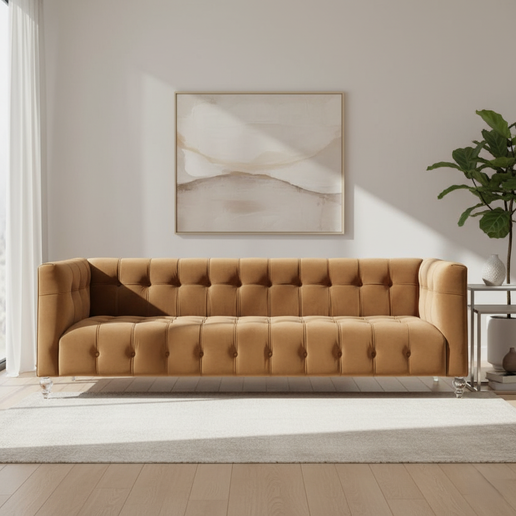 3 Seater Sofa Upholstery Velvet Comfortable Seating Modern And Durable Design For Living Room -Brown