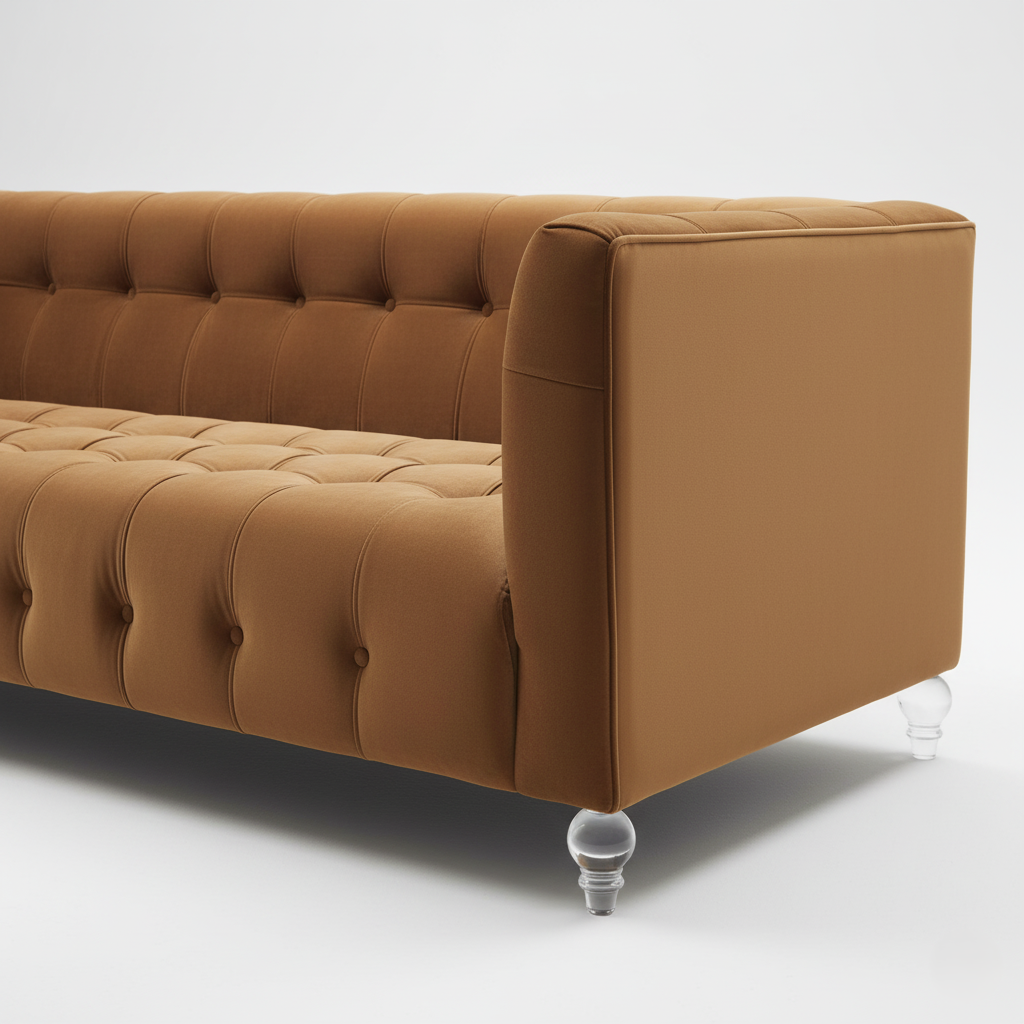 3 सीटर सोफा अपहोल्स्ट्री वेलवेट आरामदायक सीटिंग लिविंग रूम के लिए आधुनिक और टिकाऊ डिज़ाइन - भूरा