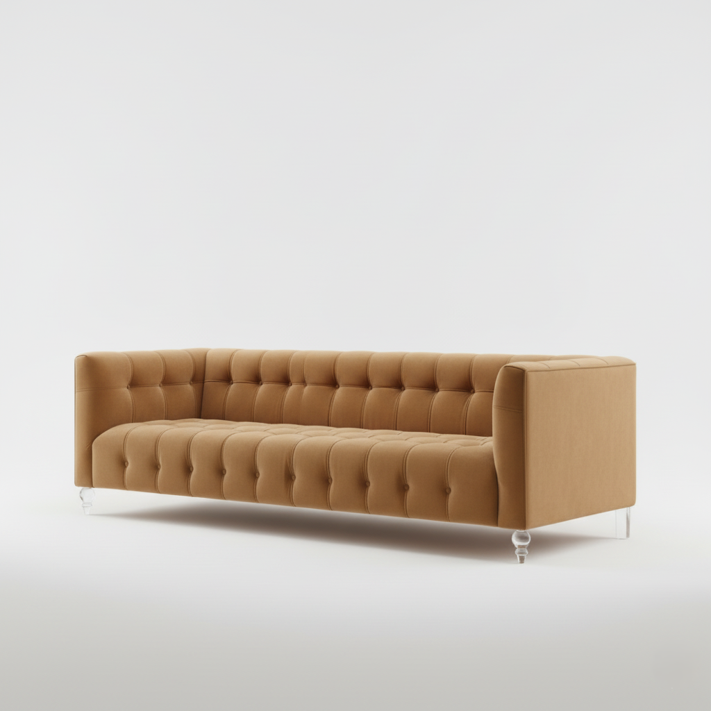 3 सीटर सोफा अपहोल्स्ट्री वेलवेट आरामदायक सीटिंग लिविंग रूम के लिए आधुनिक और टिकाऊ डिज़ाइन - भूरा