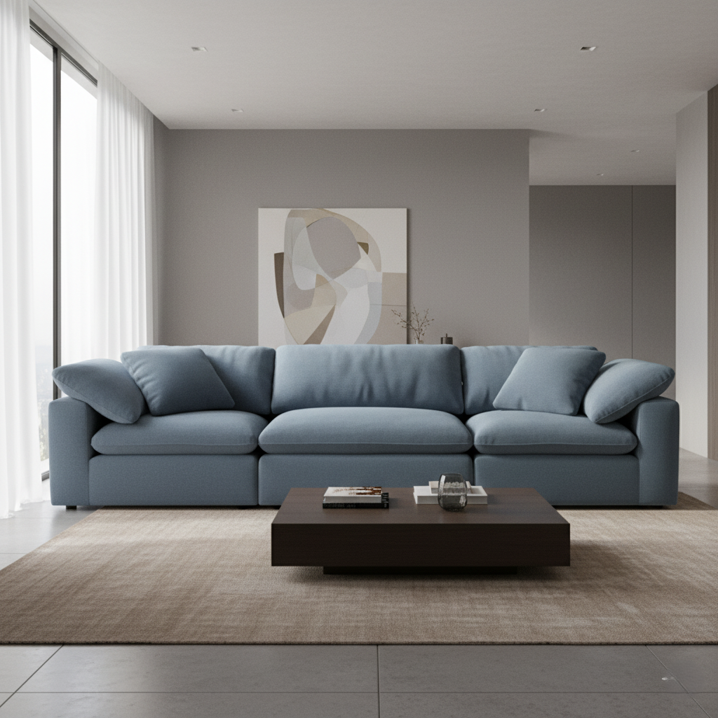 3 Seater & Sofa For Home Furniture, Upholstery Fabric Luxury & Durable Design For Living Room and Hall-Blue