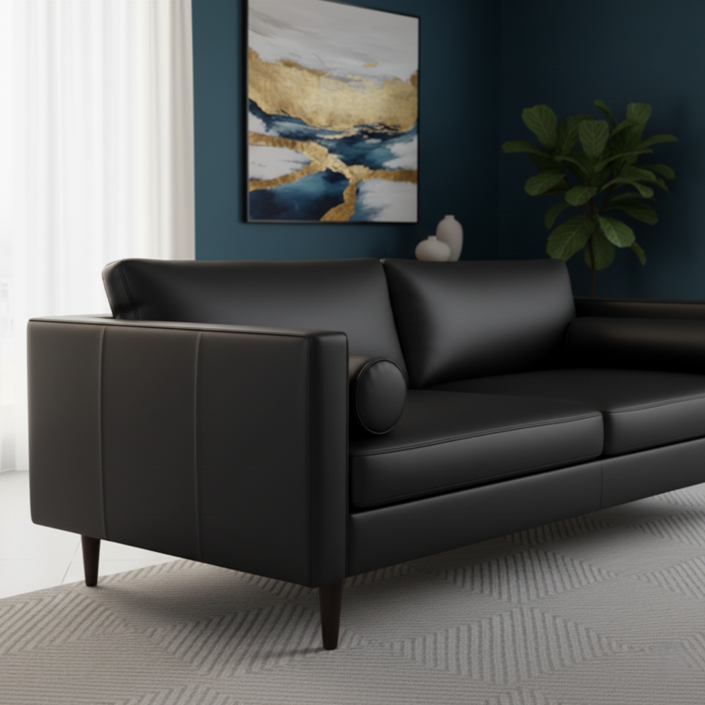 3 Seater Pu leatherette Sofa For Home Furniture & Modern and Durable Design For Living Room and-Black