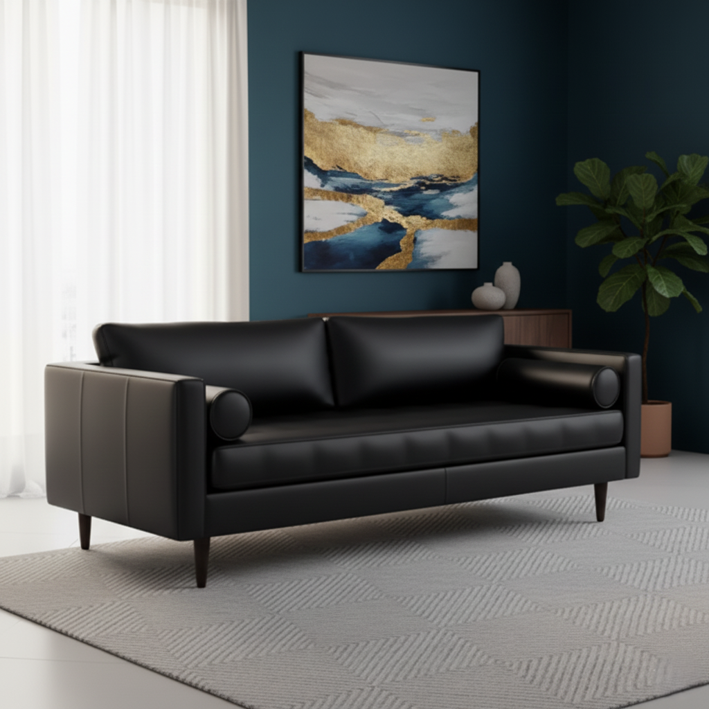 3 Seater Pu leatherette Sofa For Home Furniture & Modern and Durable Design For Living Room and-Black