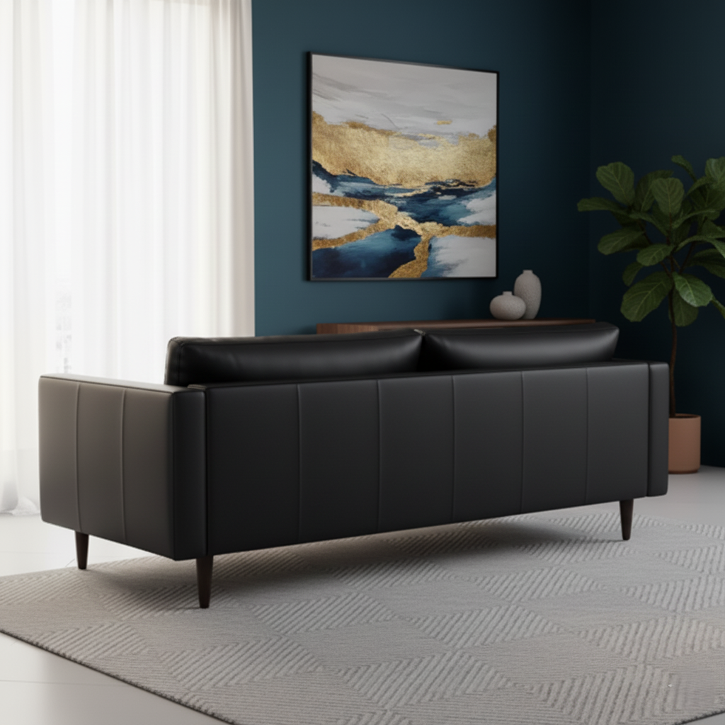 3 Seater Pu leatherette Sofa For Home Furniture & Modern and Durable Design For Living Room and-Black