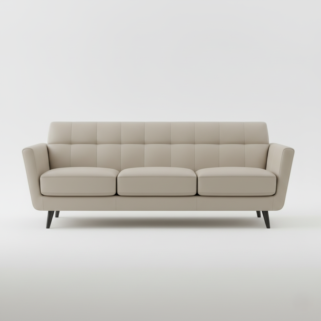 घर के फर्नीचर, असबाब, पु लेदरेट और लिविंग रूम और ऑफिस के लिए टिकाऊ डिज़ाइन के लिए 3 सीटर सोफा - ऑफ व्हाइट