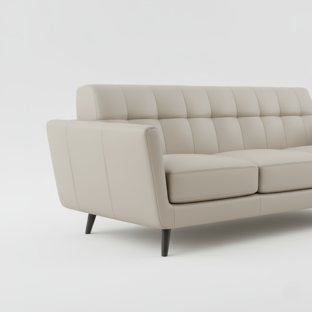 घर के फर्नीचर, असबाब, पु लेदरेट और लिविंग रूम और ऑफिस के लिए टिकाऊ डिज़ाइन के लिए 3 सीटर सोफा - ऑफ व्हाइट