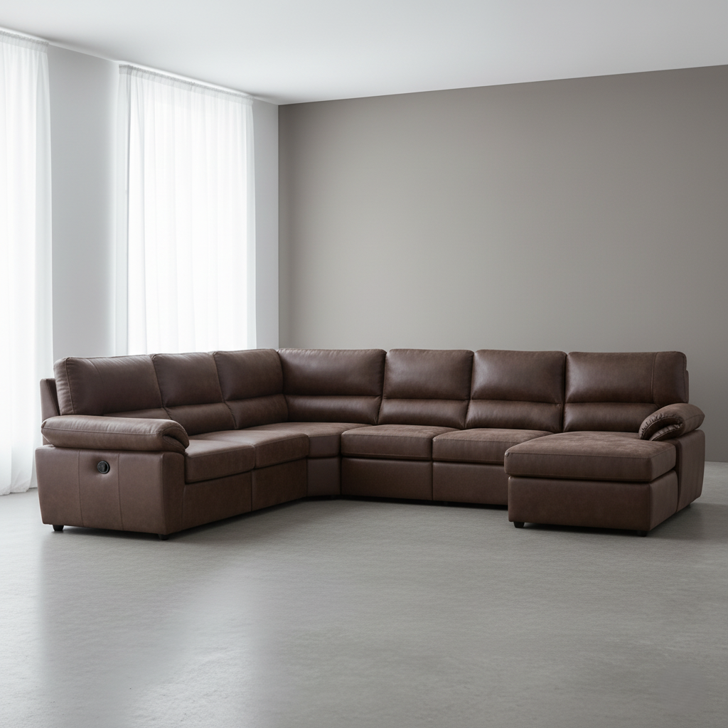 U Shape Sofa For Home Furniture, Upholstery Pu Leatherette Modern and Durable Design For Living Room and Office-Brown