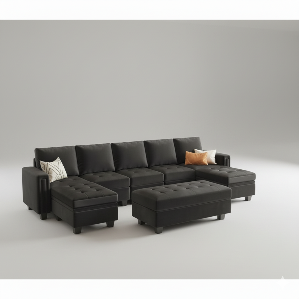U Shape Sofa For Home Furniture, Upholstery Fabric Modern And Durable Design For Living Room