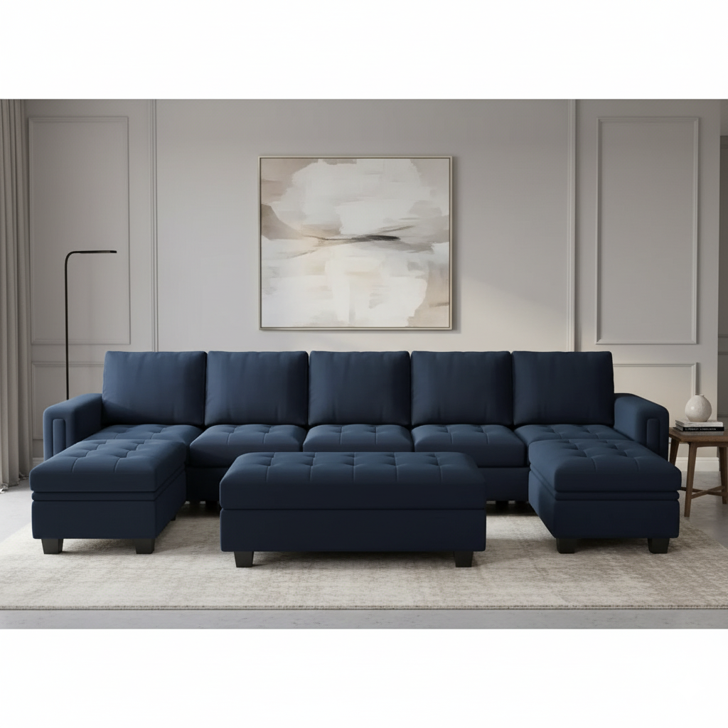 7 Seater U Shape Sofa with, Upholstery Fabric Modern And Durable Design For Home and Living Room Furniture