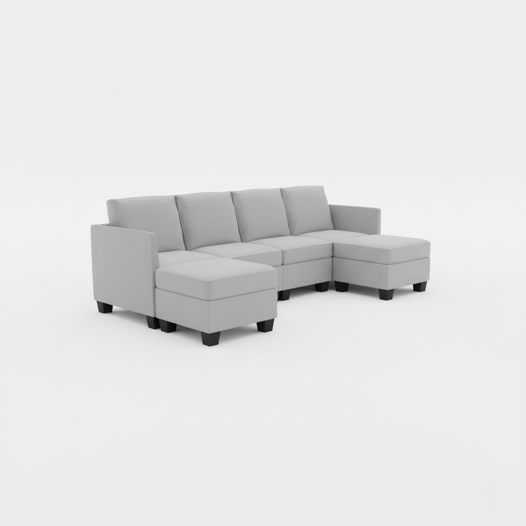 घर के फर्नीचर के लिए यू आकार का सोफा, लिविंग रूम के लिए प्रीमियम और टिकाऊ डिज़ाइन का अपहोल्स्ट्री फ़ैब्रिक - हल्का ग्रे