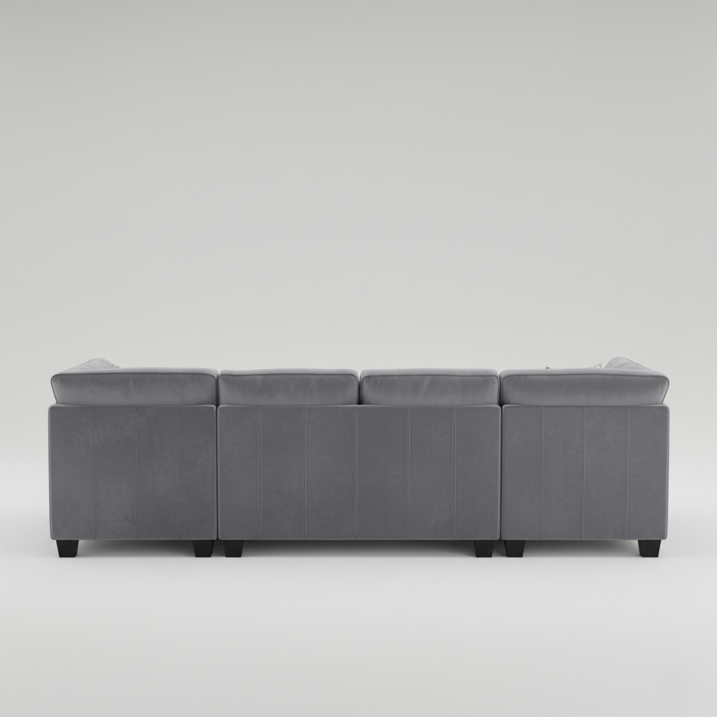 U-Shape Sofa Upholstery Velvet Sectional & Modular Couch Extra Wide Luxury Design For Living Room and Office-Grey
