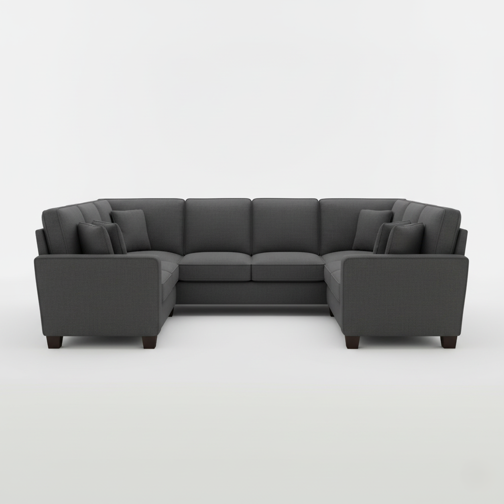 घर के फर्नीचर के लिए यू आकार का सोफा, लिविंग रूम के लिए पु लेदरेट लक्जरी और टिकाऊ डिज़ाइन - गहरा ग्रे