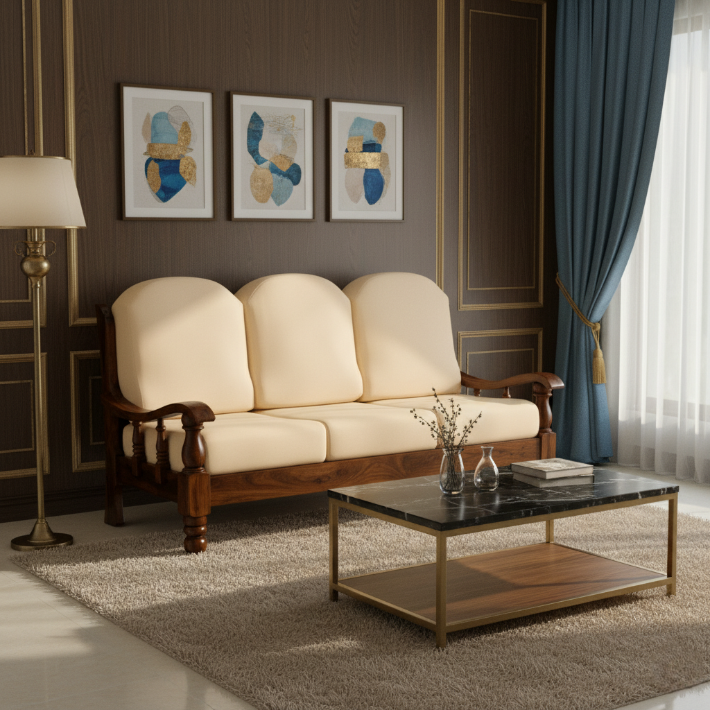 3 Seater Sofa For Home Furniture Upholstery Suede Durable Quality Wooden and Modern Comfortable for Living Hall Room