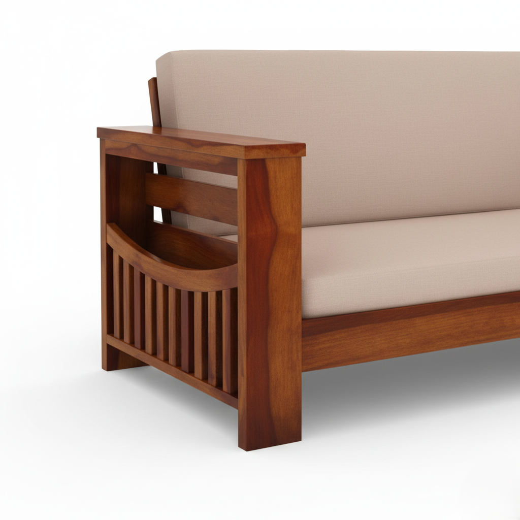 ঘরের আসবাবপত্র, গৃহসজ্জার সামগ্রীর জন্য ৩ আসন বিশিষ্ট কাঠের সোফা বসার ঘর এবং অফিসের জন্য আধুনিক এবং টেকসই নকশা - ক্রিম