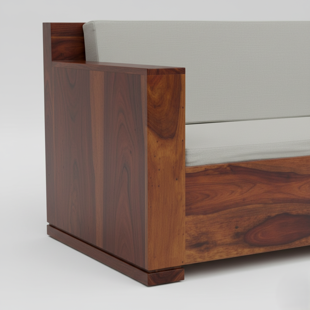 ঘরের আসবাবের জন্য ৩ সিটের কাঠের সোফা, লিভিং রুম এবং হলের জন্য গৃহসজ্জার সামগ্রীর প্রিমিয়াম এবং টেকসই নকশা - ধূসর