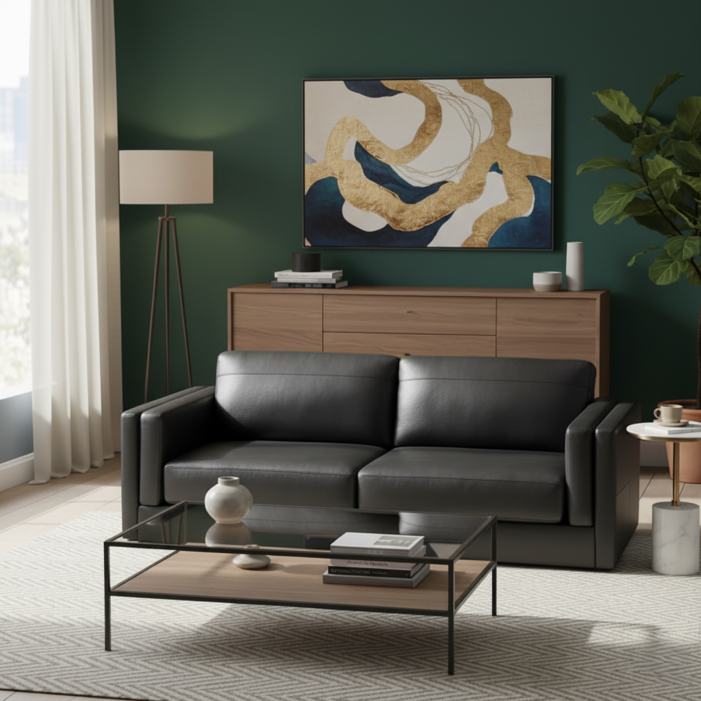 2 Seater Pu leatherette Sofa For Home Furniture, Modern and Durable Design For Living Room and Office-Black