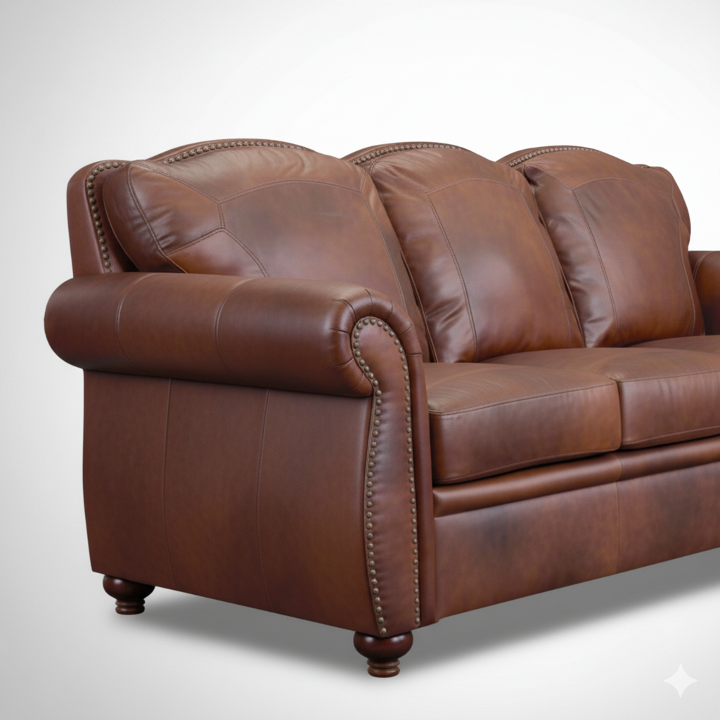 3 Seater Sofa For Home Furniture, Upholstery PU leatherette Premium and Durable Design For Living Room- Brown