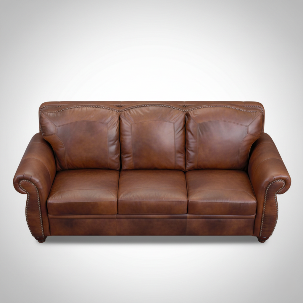 3 Seater Sofa For Home Furniture, Upholstery PU leatherette Premium and Durable Design For Living Room- Brown