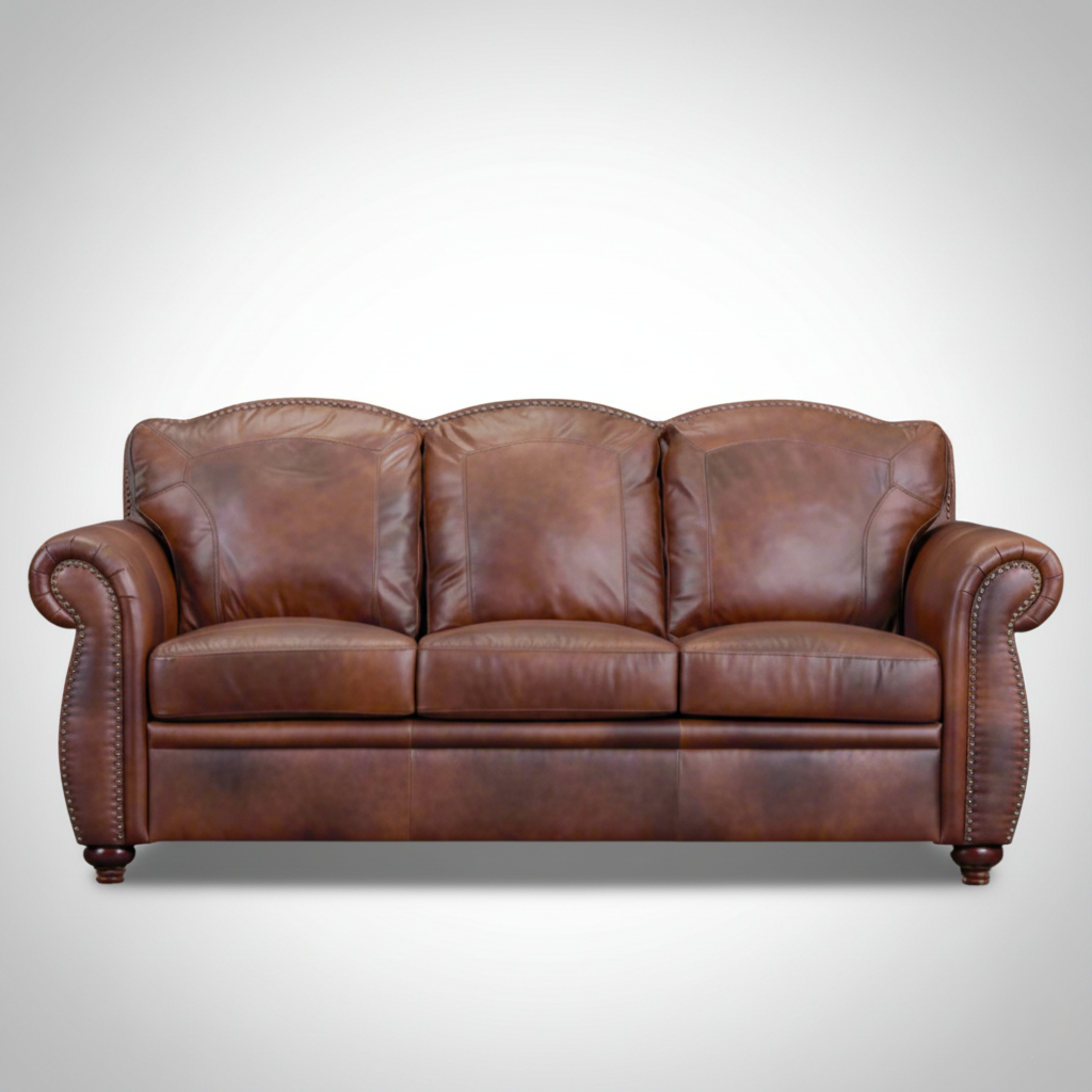 3 Seater Sofa For Home Furniture, Upholstery PU leatherette Premium and Durable Design For Living Room- Brown
