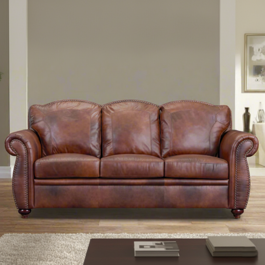 3 Seater Sofa For Home Furniture, Upholstery PU leatherette Premium and Durable Design For Living Room- Brown