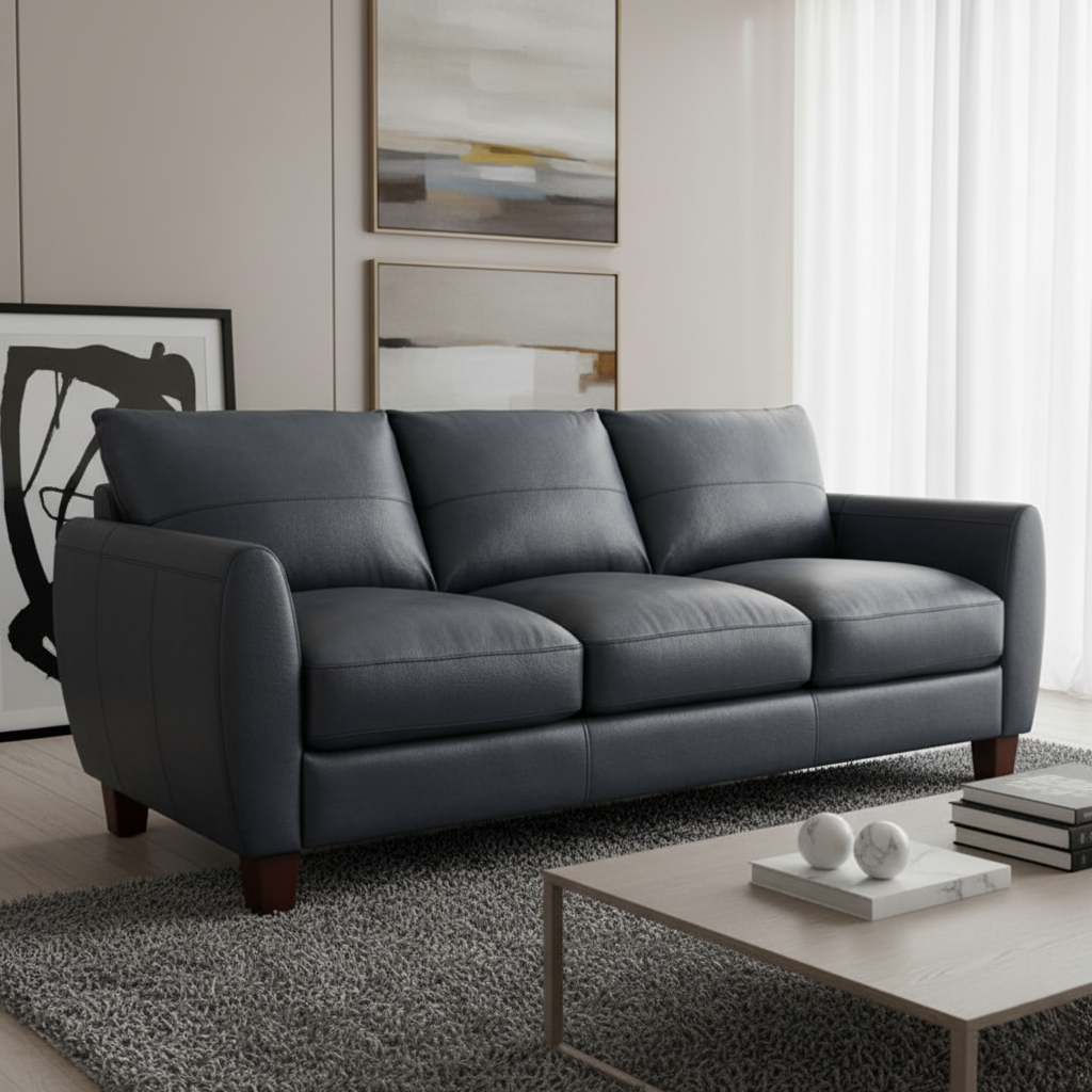 3 Seater Sofa For Home Furniture with Pu leatherette Upholstery Modern and Durable Design for Living Room and Office-Grey