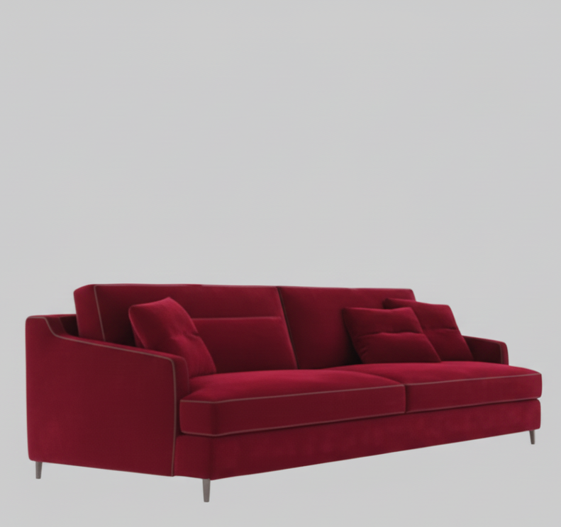 3 Seater Sofa Couch For Home Furniture Upholstery Velvet & Modern & Durable Design For Living Room -Purple