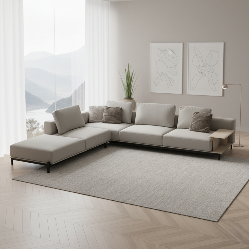 L Shape Sofa For Home Furniture Upholstery Fabric Modern Durable Design For Living Room -Grey