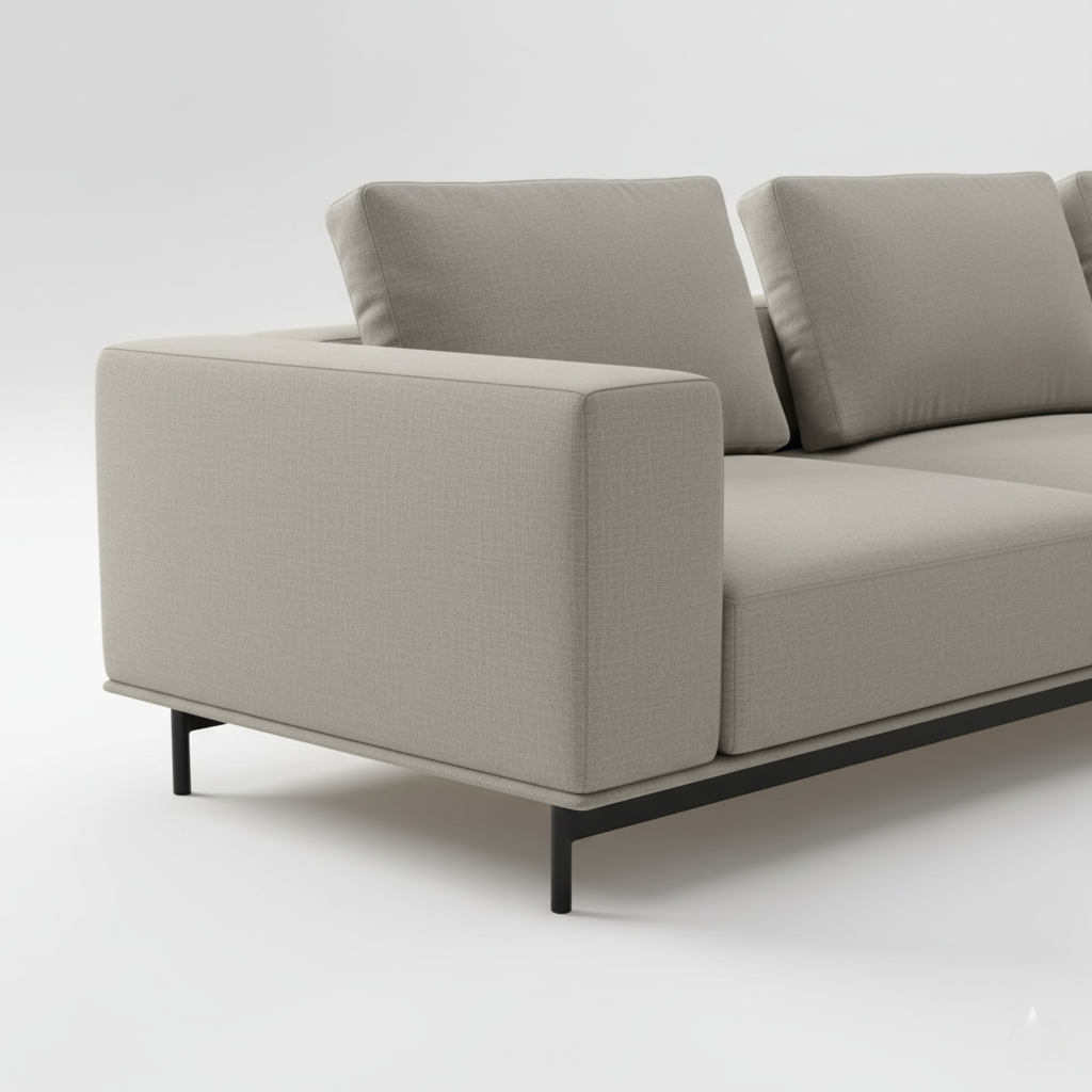 L Shape Sofa For Home Furniture Upholstery Fabric Modern Durable Design For Living Room -Grey