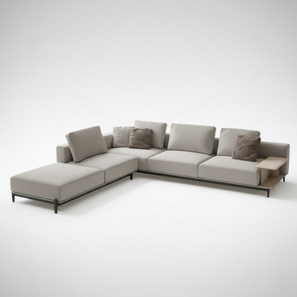 L Shape Sofa For Home Furniture Upholstery Fabric Modern Durable Design For Living Room -Grey