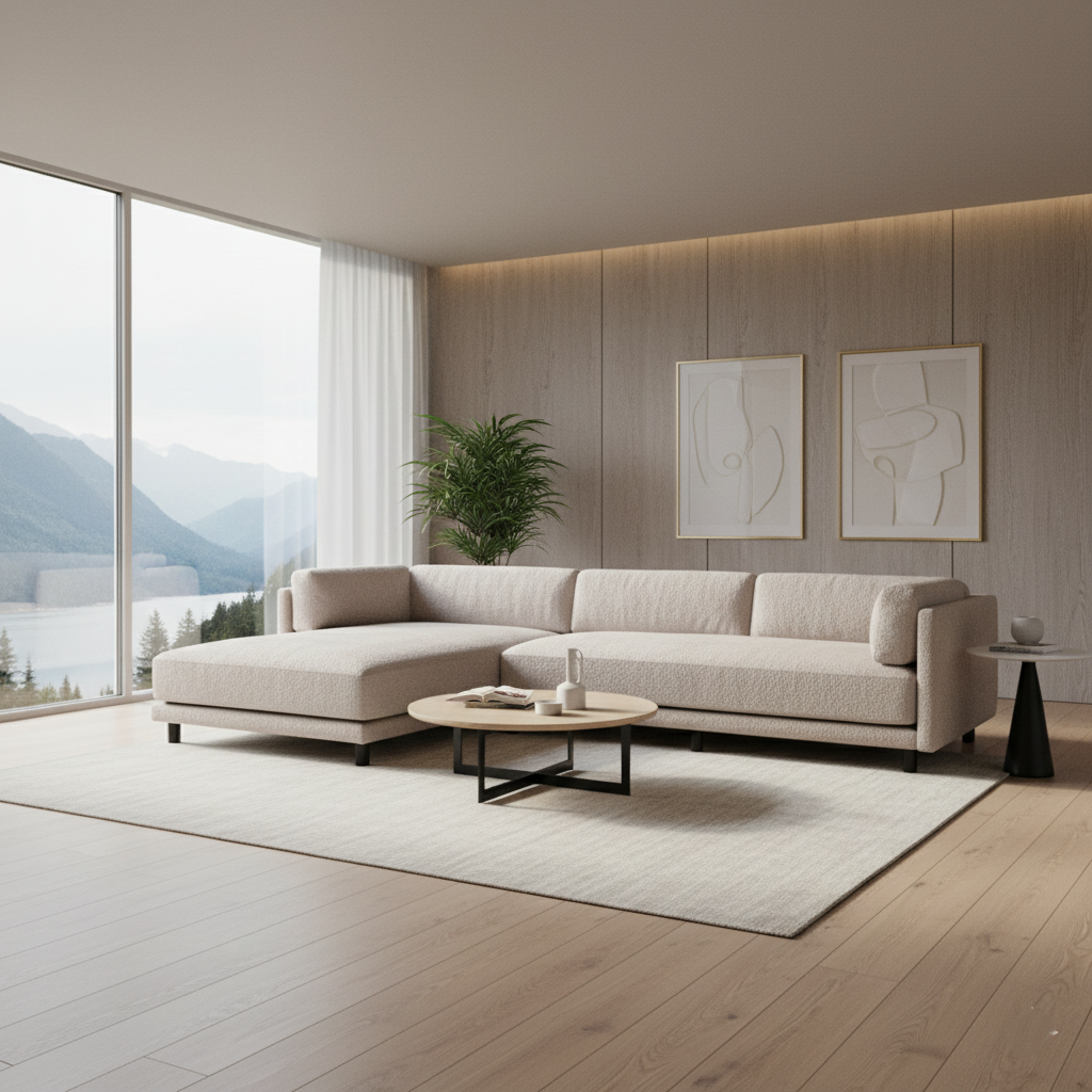 L Shape Sofa For Home Furniture Upholstery Fabric Modern &  Durable Design For Living Room -Grey