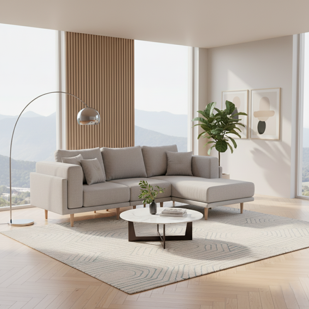 L Shape Sofa For Home Furniture Upholstery Fabric Premium Durable Design For Living Room -Grey