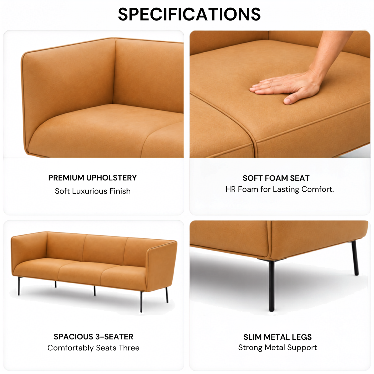 3-Seater Sofa For Home Furniture Modern Design Upholstery Pu Leatherette and Comfortable Seating for Living Room