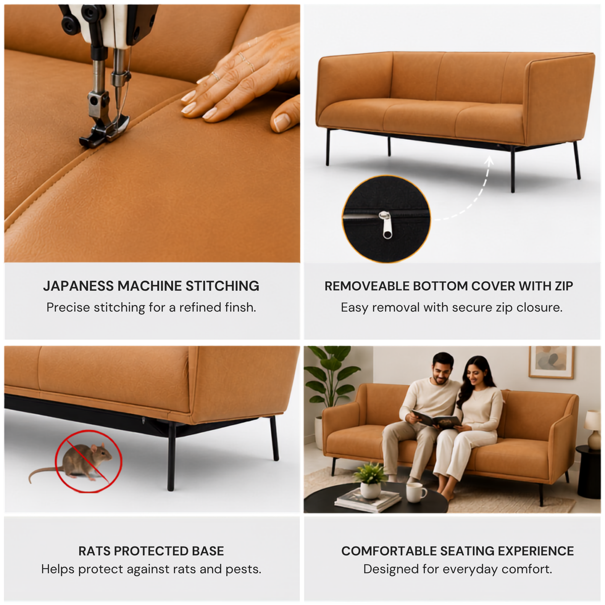 3-Seater Sofa For Home Furniture Modern Design Upholstery Pu Leatherette and Comfortable Seating for Living Room