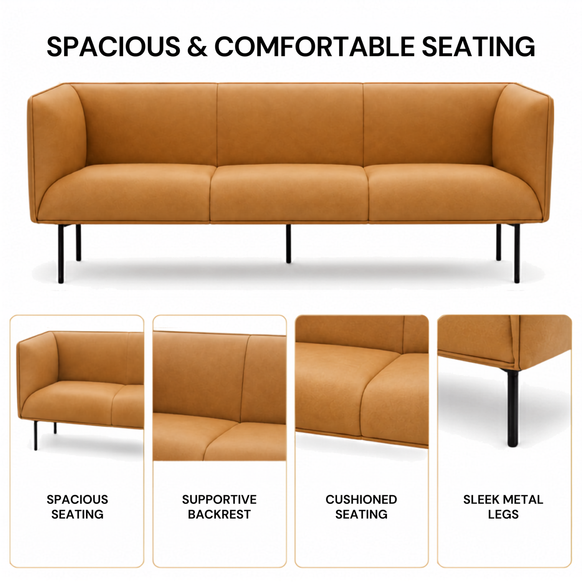 3-Seater Sofa For Home Furniture Modern Design Upholstery Pu Leatherette and Comfortable Seating for Living Room