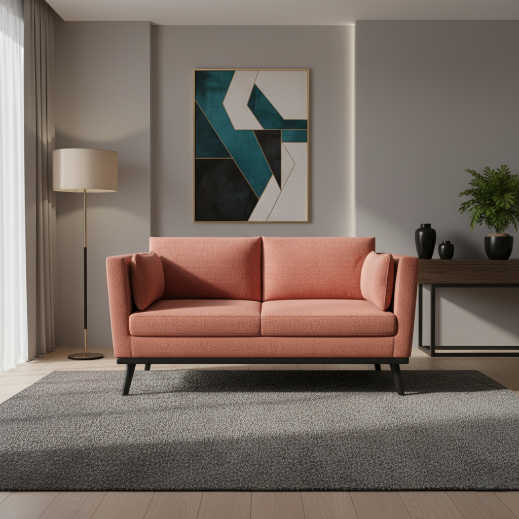 2 Seater Sofa For Home Furniture Upholstery Velvet Modern & Durable Design For Living Room-Pink