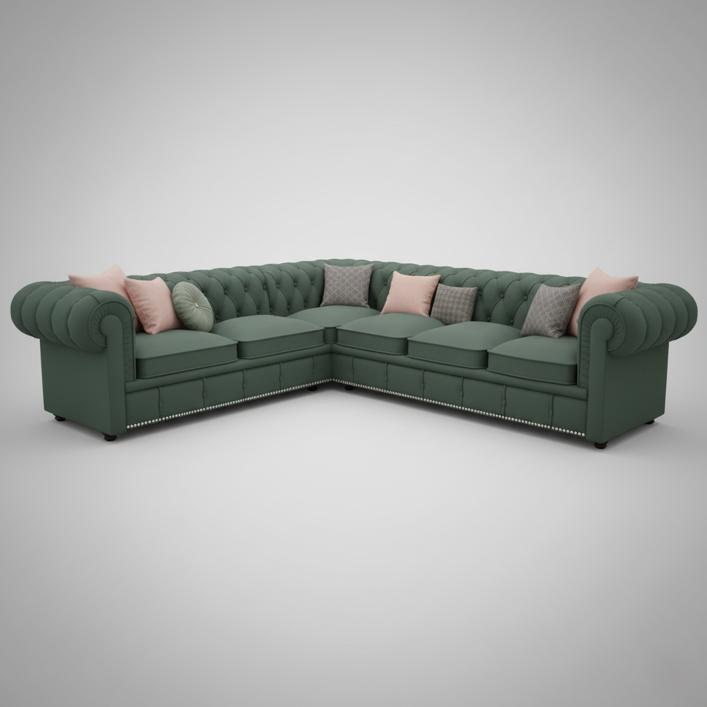 L Shape Sofa For Home Furniture Upholstery Velvet Luxury Comfort Sofa & Durable Design For Living Room -Green