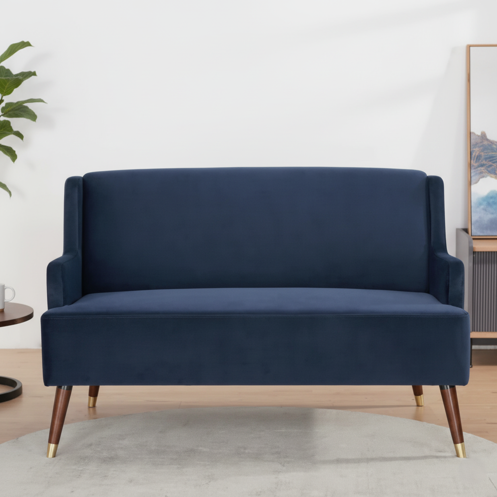 2 Seater Sofa For Home Furniture Upholstery Velvet Premium Comfortable & Sofa & Durable Design For Living Room -Navy Blue