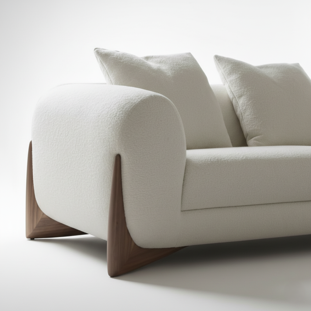 घर के लिए 3 सीटर सोफा, फर्नीचर, असबाब, मखमली प्रीमियम, आरामदायक और टिकाऊ डिज़ाइन, लिविंग रूम के लिए - सफ़ेद