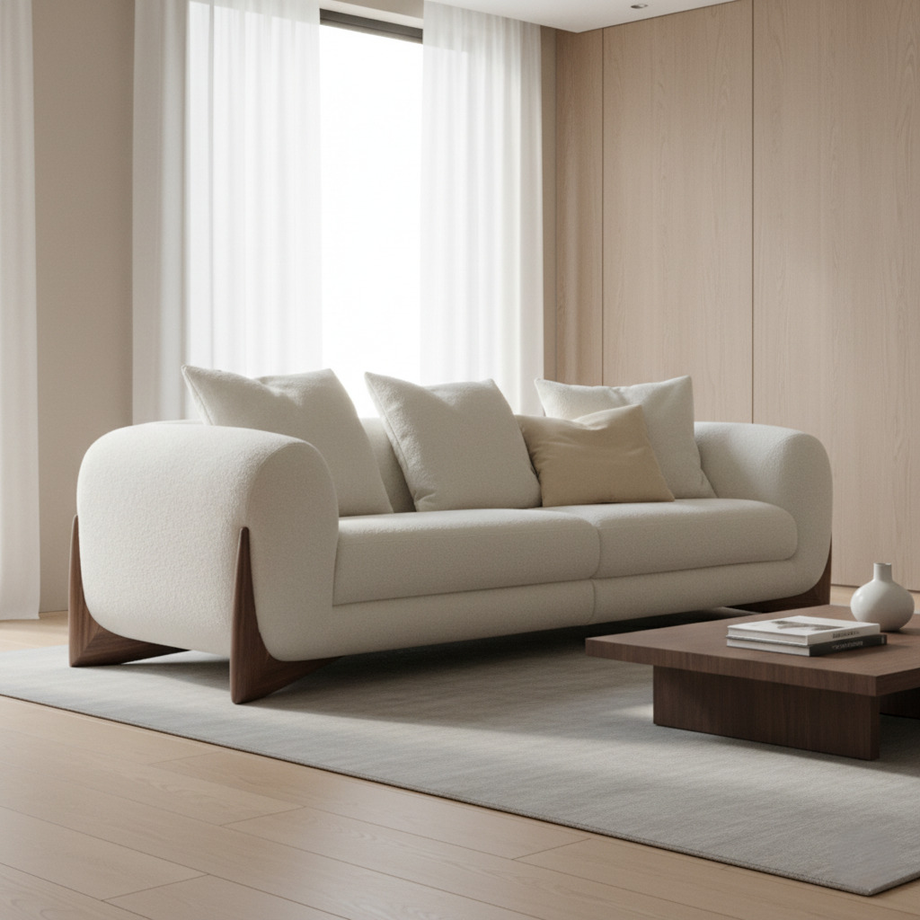 घर के लिए 3 सीटर सोफा, फर्नीचर, असबाब, मखमली प्रीमियम, आरामदायक और टिकाऊ डिज़ाइन, लिविंग रूम के लिए - सफ़ेद