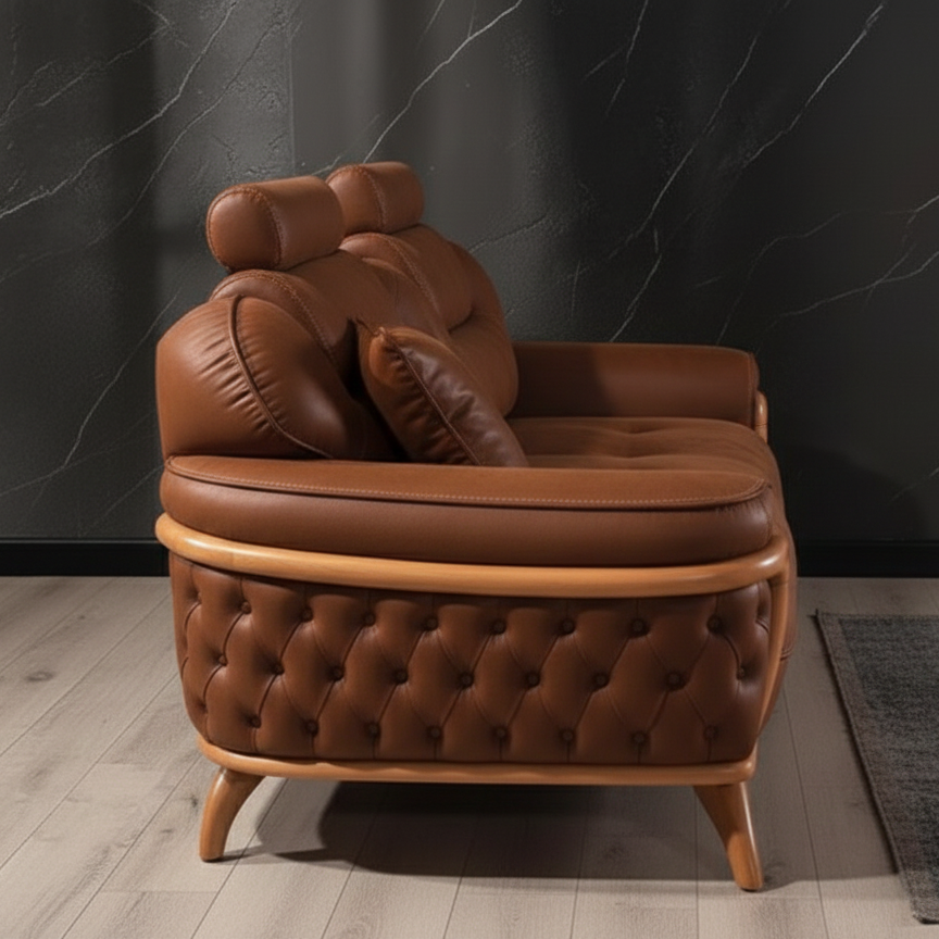 घर के लिए 3-सीटर सोफा, फर्नीचर असबाब, पु लेदरेट, आरामदायक बैठने की जगह, लिविंग रूम के लिए बिल्कुल सही - भूरा