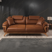 घर के लिए 3-सीटर सोफा, फर्नीचर असबाब, पु लेदरेट, आरामदायक बैठने की जगह, लिविंग रूम के लिए बिल्कुल सही - भूरा