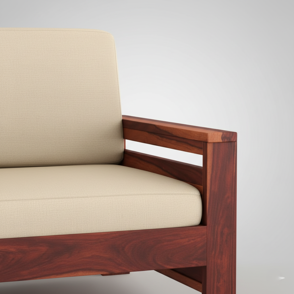 2 Seater Wooden Sofa For Home Furniture Upholstery Fabric Premium Comfortable Sofa Durable Design For Living Room - Cream