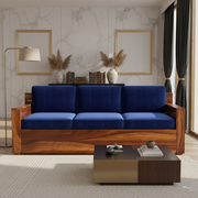 কমপ্যাক্ট ৩-সিটার সোফা - শক্ত কাঠের ফ্রেম এবং প্রাকৃতিক পোলিশ সহ ফ্যাব্রিক কুশন