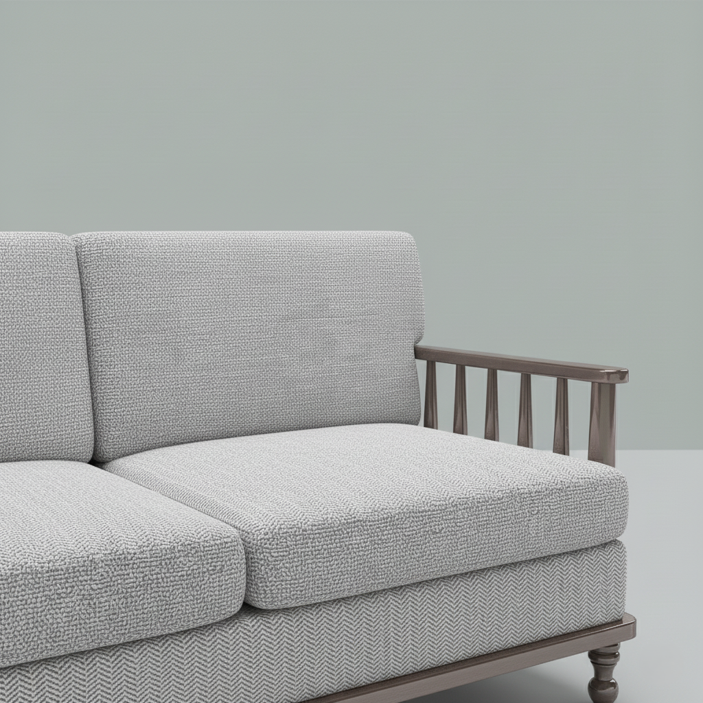 কাঠের সোফা ৩ আসন বিশিষ্ট ঘরের আসবাবপত্রের জন্য সোফা লিনেন আপহোলস্ট্রি ফ্যাব্রিক আধুনিক আরামদায়ক টেকসই ডিজাইনের হোম