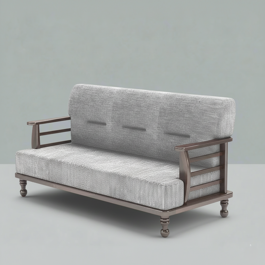 কাঠের সোফা ৩ আসন বিশিষ্ট ঘরের আসবাবপত্রের জন্য সোফা লিনেন আপহোলস্ট্রি ফ্যাব্রিক আধুনিক আরামদায়ক টেকসই ডিজাইনের হোম