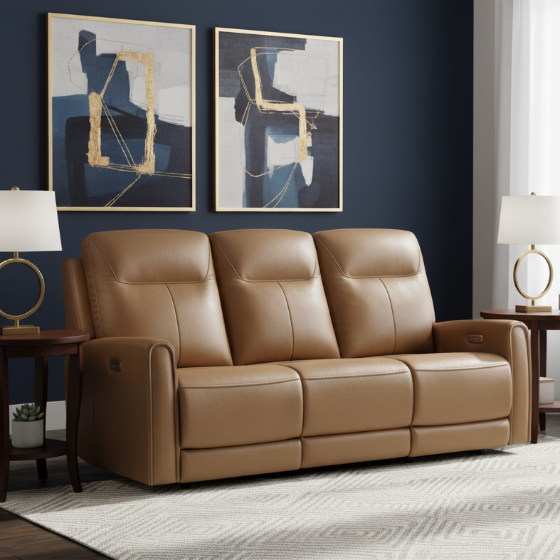 3 Seater Reclining Sofa For Home Furniture Upholstery PU Leatherette Modern Comfortable Durable Design For Living Room - Brown