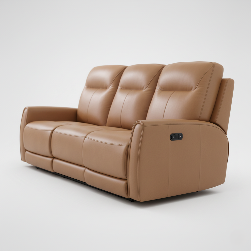 3 Seater Reclining Sofa For Home Furniture Upholstery PU Leatherette Modern Comfortable Durable Design For Living Room - Brown