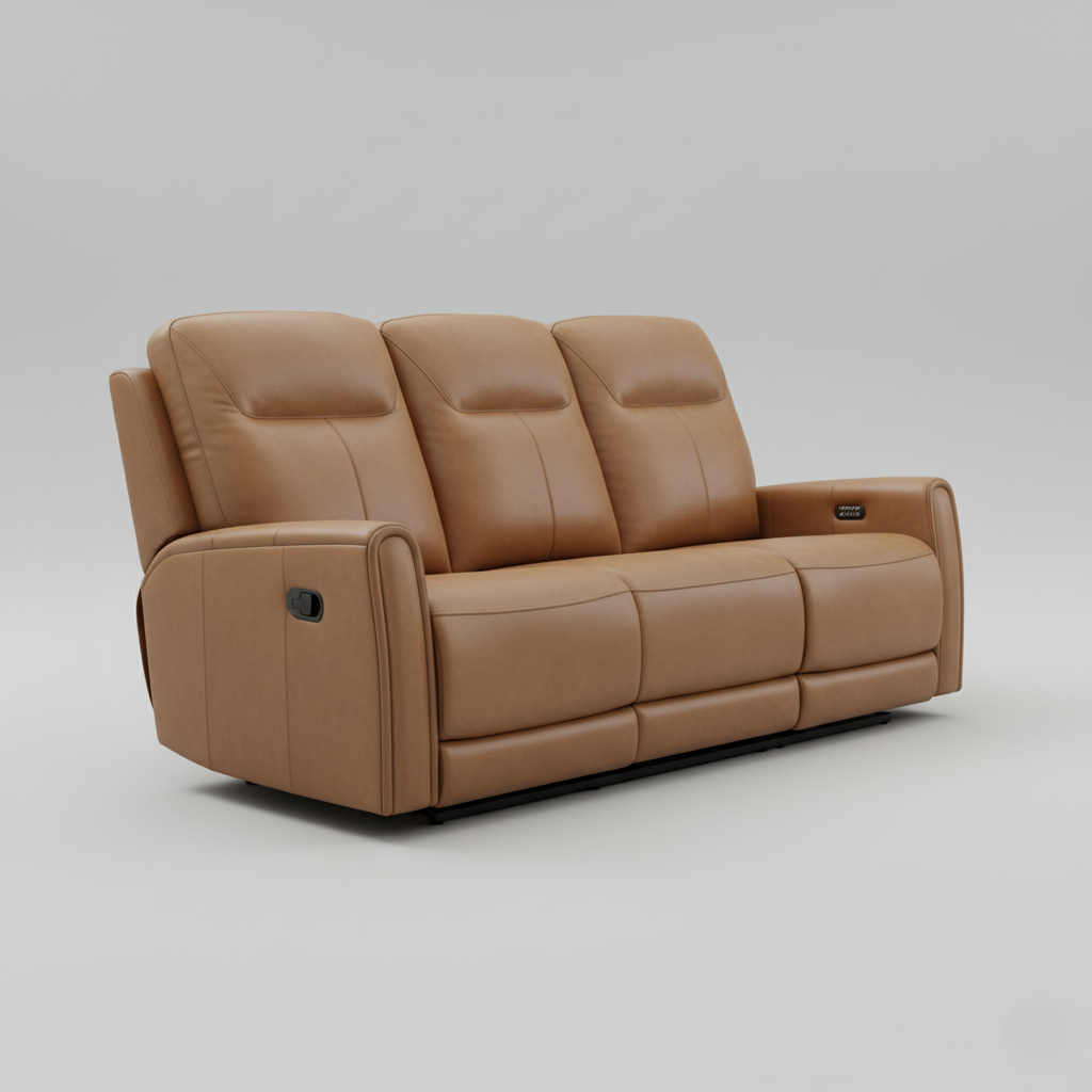 3 Seater Reclining Sofa For Home Furniture Upholstery PU Leatherette Modern Comfortable Durable Design For Living Room - Brown