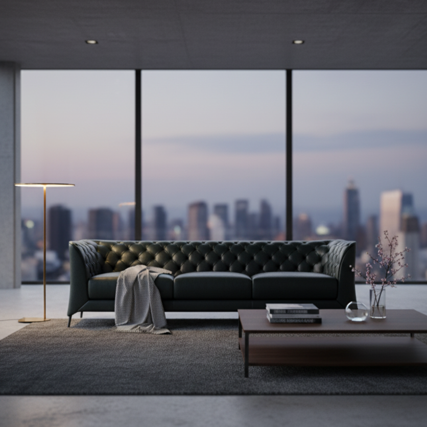 3-Seater Tufted Design Modern Sofa Upholstery Leatherette and Comfortable for the Living Room