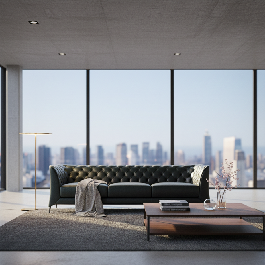 3-Seater Tufted Design Modern Sofa Upholstery Leatherette and Comfortable for the Living Room